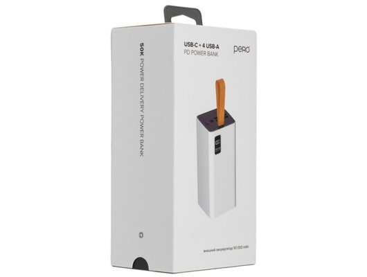 Внешний аккумулятор PERO PB09 50000 mAh, Li-Pol, output USB-C + 4 USB-A, белый